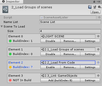 A group of scenes in the Scene Asset Lister