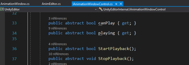 The playing property and playback methods in IAnimationWindowControl.cs
