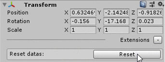 A Transform inspector with a foldable extension