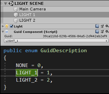 A GuidComponent on a light, with its enum identifier