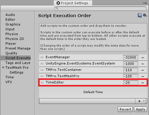 TimeEditor in the Script Execution Order settings