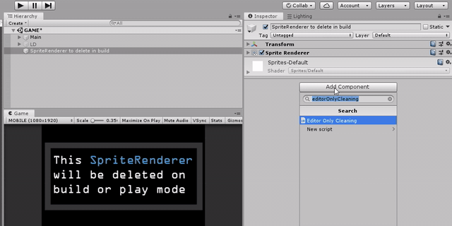 Setting up an EditorOnlyCleaning component