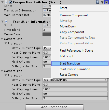 The Start Transition context menu entry